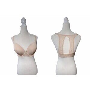 34G Seamless Plunge T Shirt Bra Nude Lace Racerback Molded Underwire Support NWT